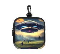 UFO Landing - Bolsa pequeña impermeable con cremallera, bolsa de almacenamiento de neopreno para auriculares, funda con clip para llavero