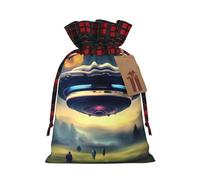 UFO Landing - Bolsas de Navidad con cordón para envolver aperitivos, bolsas reutilizables para regalos de vacaciones, talla S