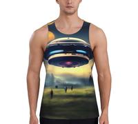 UFO Landing - Camiseta sin mangas para hombre, de secado rápido, ajuste holgado, para correr, entrenar, Negro, L