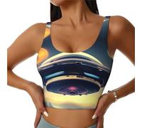 UFO Landing - Chaleco deportivo para mujer, corte bajo, apto para correr y actividades al aire libre, Negro, X-Large