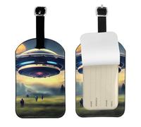 UFO Landing - Etiqueta de equipaje de piel sintética, etiqueta personalizada de doble cara para maleta de viaje con cubierta de privacidad