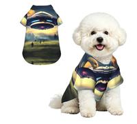 UFO Landing L - Camisa hawaiana para perros pequeños, bonito traje de playa de verano para cachorros, ropa suave y transpirable para gatos con botones