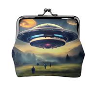 UFO Landing - Monedero de cuero para mujer, pequeño monedero con cierre de beso, mini tarjetero para llaves, lápiz labial, bonito bolso de cambio para viajes