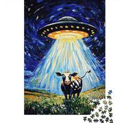 UFO Nave Espacial Vaca Escena Nocturna Fantástica Puzzle de 1000 Piezas Puzzle para Adultos Puzzle de Papel Relajación Decoración Familiar Regalo 52x38cm/1000pcs