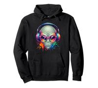 UFO UAP Alien Usando Auriculares y Gafas de Sol EDM Rave Art Sudadera con Capucha
