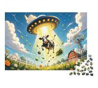 UFO Vaca Granja 1000 piezas Mini Puzzle para adultos | Papel decorativo para salón, 52 x 38 cm, sin polvo, regalo para amigos, entrenamiento cerebral