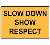 UFRUDR Letrero de metal de advertencia con texto en inglés "Slow Down Show Respect", decoración de pared vintage para el hogar, granja, bar, cafetería, club, decoración de 8 x 12 pulgadas