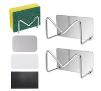 UFURMATE 2 soportes magnéticos para esponjas de secado rápido con tiras magnéticas y placas de hierro, soporte adhesivo de acero inoxidable para fregadero de cocina (plateado)