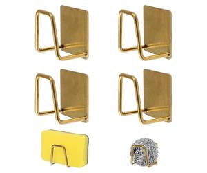UFURMATE 4 soportes magnéticos para esponjas de secado rápido para fregadero, soporte adhesivo para esponja, soporte de esponja de acero inoxidable, organizador para fregadero de cocina (dorado)