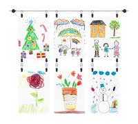 UFURMATE Kit de alambre para colgar obras de arte para niños, 1 juego de alambre para colgar cuadros con clips, decoración de pared ajustable para dibujos de niños, fotos (negro, 3 m)