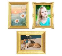 UFURMATE Mini marco vintage, 3 marcos magnéticos ornamentados con soporte, pequeño soporte de fotos de resina antigua para bricolaje, decoración de fiestas, bodas (dorado)