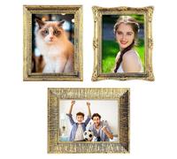 UFURMATE Mini marco vintage, 3 marcos magnéticos ornamentados con soporte, pequeño soporte de fotos de resina antigua para bricolaje, decoración de fiestas, bodas (oro bronceado)