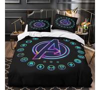 UFVZBNFAN Juego 3 Piezas Microfibra Avengers Logo Funda Edredon Impresión 3D Fundas Almohada Transpirable Neon Glow Juego Fundas Edredón for niños King（220x240cm）