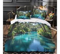 UFVZBNFAN Juego 3 Piezas Microfibra Blue Río Fuego Fundas Edredón Impresión 3D Fundas Almohada Transpirable Naturaleza Juego Fundas Edredón for niña Double（200x200cm）