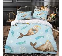 UFVZBNFAN Juego 3 Piezas Microfibra Seal with Hat Funda de Edredón Impresión 3D Funda Almohada Antialérgica Coon Sea Animal Funda Edredon Cremallera for Adultos King（220x240cm）