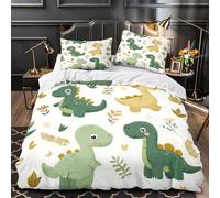 UFVZBNFAN Tres Piezas Microfibra de poliéster Cute Dinosaur Kids Funda Edredon Diseño 3D Funda Almohada Lavables Coon Baby Dino Juego Fundas Edredón for jóvenes Single（135x200cm）