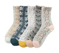 UFZKOOEP Calcetines Populares, 5 Pares de Calcetines Florales Bordados Vintage, Lindos Calcetines cálidos de algodón para Mujer (5 Pairs H,One Size)
