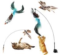 UGBO Juguetes para Gatos Interactivos Juguete Gato Juegos Interactivo con Ventosa y Plumas Caña Gato Varita Mágica con Campanas para Ejercitar Gatos y Gatitos (A)