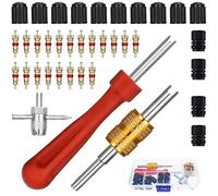 UGBO Llave Obus Valvula Presta - Kit Herramientas con Removedor de Cabezal único y Doble + 1 Válvula de 4 Vías + 20 Núcleos Válvula + 14 Tapones para Bicicleta Coche Moto