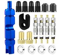 UGBO Llave Obus Valvula Presta Kit Herramientas Removedor de Núcleo de Cabezal + 2 Adaptador de Válvula + 20 Núcleos Válvula Presta + 4 Tuercas de Llanta + 6 Tapones Valvula para Bicicleta Coche Moto