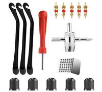 UGBO Llave Obus Valvula Presta Kit Herramientas Removedor de Núcleo de Cabezal Herramienta4 Vías + 3 Palancas Neumaticos Bicicleta + 5 Núcleos Válvula + 5 Tapones Valvula para Bicicleta Coche Moto
