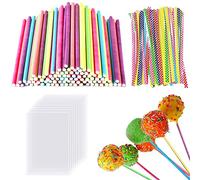UGBO Palitos Cake Pops 100 Pzs Palos Cake Pops con 100 Pzs Bolsas Celofan Transparente y 100 Pzs Alambre Cerrar Bolsas Cake Pop Bolsas de Plastico Transparentes para Lollies Hacer Galletas Chocolate