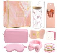 UGBO Regalos para niñas, adolescentes, escolarización, cumpleaños, regalo para niñas, vaso de cristal, vaso con pajita, pincel de maquillaje, neceser, pulsera, calcetines, cinta para el pelo