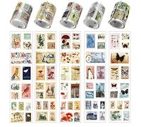 UGBO Washi Tapes Cinta Adhesiva Decorativa Vintage Pegatinas Tema de Sellos Washi Masking Tape para Celo Decorativos Álbum de Recortes Manualidades Envoltura de Regalos (5 Rollos)