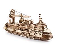UGEARS 3D Puzzles Research Vessel - Regalo del Día del Padre DIY Model Ship 3D - Kits de Modelo de Madera exclusivos para Que los Adultos construyan - Modelos mecánicos de Madera únicos y creativos
