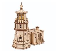 UGEARS Faro Split Rock 3D Puzzle - Kit de Miniatura de Bricolaje Modelos de Madera para Adultos con Luz Nocturna LED - Rompecabezas 3D de Madera - Manualidades Regalo para Ingenieros - 295 Piezas