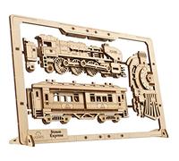 UGears Steam Express Enmarcado 2.5D - Kit de Modelo clásico de Madera de Tren con Ruedas móviles, mecanismos y Puertas - Kits de Modelo de Rompecabezas de Madera de Tren de Vapor para Adultos