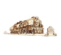 UGEARS V-Express Steam Train with Tender - Rompecabezas de Regalo para el día del Padre para Adultos Kits de Modelo de Rompecabezas de Madera 3D para Adultos y Adolescentes Kit de construcción