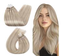 Ugeat Extensiones Pelo Natural Micro Ring Rubio Ceniza 60 cm Extensiones Pelo Natural Micro Rubio Ceniza Con Mechas Rubio Platino 50g 50 Piezas Microring