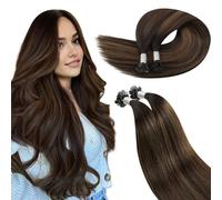 Ugeat Extensiones Pelo Natural Queratina Balayage Marrón 45cm 50 hebras Extensiones Pelo Natural con Queratina Castaño Medio Mechas Oscuro Remy Liso Invisible 50G