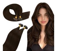 Ugeat Extensiones Pelo Natural Queratina Corto 35cm 50 hebras Castaño Oscuro Extensiones de Queratina de Pelo Natural Marrón Oscuro Remy Liso Humano 50G