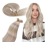 Ugeat Extensiones Pelo Natural Queratina Corto 35cm 50 hebras Rubio Platino Mechas Extensiones de Queratina de Pelo Natural Rubio Ceniza Mechas Remy Liso Humano 50G