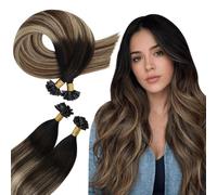 Ugeat Extensiones Pelo Natural Queratina Liso Marrón Oscuro 55cm 50 hebras Extensiones Cabello Humano Queratina Balayage Negro Rubio Remy Invisible Largo Balayage 50G