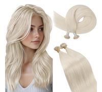 Ugeat Extensiones Pelo Natural Queratina Rubio Platino 40cm 50 hebras Platino Extensiones Cabello Humano Queratina Rubio Claro Remy Sedoso y Suave 50G