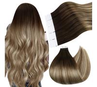 Ugeat Tape in Hair Extensions Human Hair 18Inch Balayage Dark Brown Fading to Platinum Blonde Hair Extensions Tape in 50G Tape Seamless Hair Extension