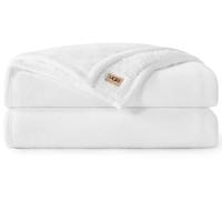 UGG Ariana - Manta de forro polar esponjosa, reversible, suave, mullida, acogedora, cálida, de gran tamaño, lavable a máquina, decoración de dormitorio para sofá o cama grande, 90 x 90 pulgadas, nieve