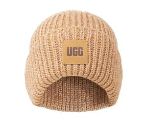 UGG W Chunky Rib Beanie W Logo, Gorro W Chunky Rib Logo W Mujer, Camel, O/S