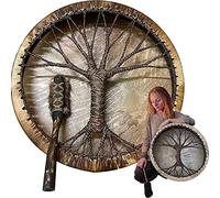 UGIF Tambor Chamanico Piel, Tambor de Chamán de Vida Diseño de Decoración de Vida, Dibujado a Mano con Símbolo de Baqueta,Símbolo de La Música Siberiana