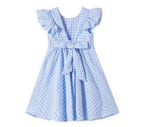 Ugitopi Vestido de Algodón con Mangas Volantes para Nambina Vestidos Casual para Niños, Plaid-blue, 2 años