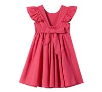 Ugitopi Vestido de Algodón con Mangas Volantes para Nambina Vestidos Casual para Niños, Red de vino sólido, 4 años