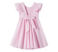 Ugitopi Vestido de Algodón con Mangas Volantes para Nambina Vestidos Casual para Niños, Solid-pink, 5 años