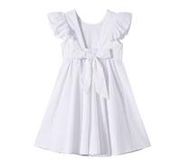Ugitopi Vestido de Algodón con Mangas Volantes para Nambina Vestidos Casual para Niños, Solid-white, 4 años
