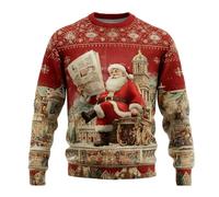 Ugly Christmas Jersey de Navidad para hombre feo suéter navideño encantador Jesús estampado suéter de fantasía con motivo navideño cálido fiesta de Navidad sudadera con capucha, O rojo., 3XL