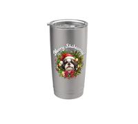 Ugly Christmas Merry Shihtzmas Santa Wreath Shih Tzu Lover Vaso térmico de acero inoxidable de doble pared