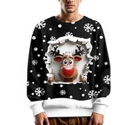 Ugly Christmas Sweater Hombre Rojo Reno Navidad Traje de Navidad Cuello Redondo Festivo Manga Larga Jersey de Punto Noruego Suéter Feo Hombres Navidad para Festival Fiesta, Negro24., XXL