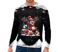 Ugly Christmas Sweater Hombre Rudolph Reno Navidad Jersey Xmas Manga Larga Feo Invierno Jersey Navidad Traje de Navidad Hombres Noruegos Jersey Festivo Camiseta para Fiesta, Negro 69., M